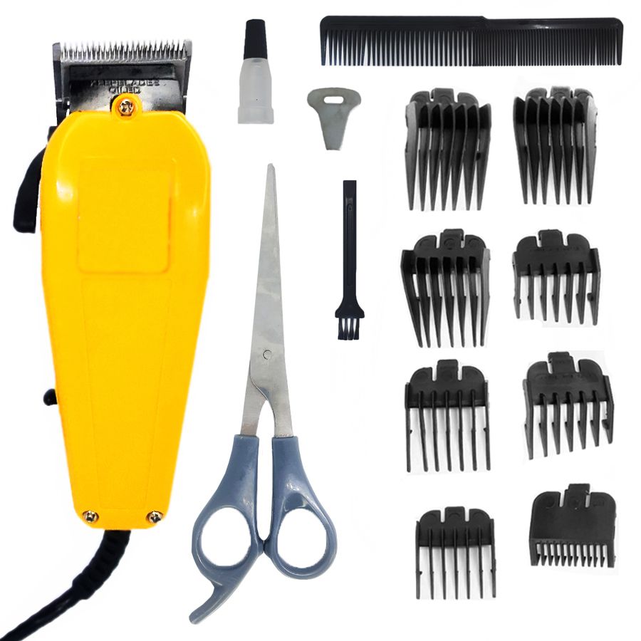 Máquina De Cabelo E Barba Profissional 8 Pentes Amarela 110v