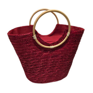 Bolsa Grande Cesta Praia Piscina Alça de Madeira Vinho
