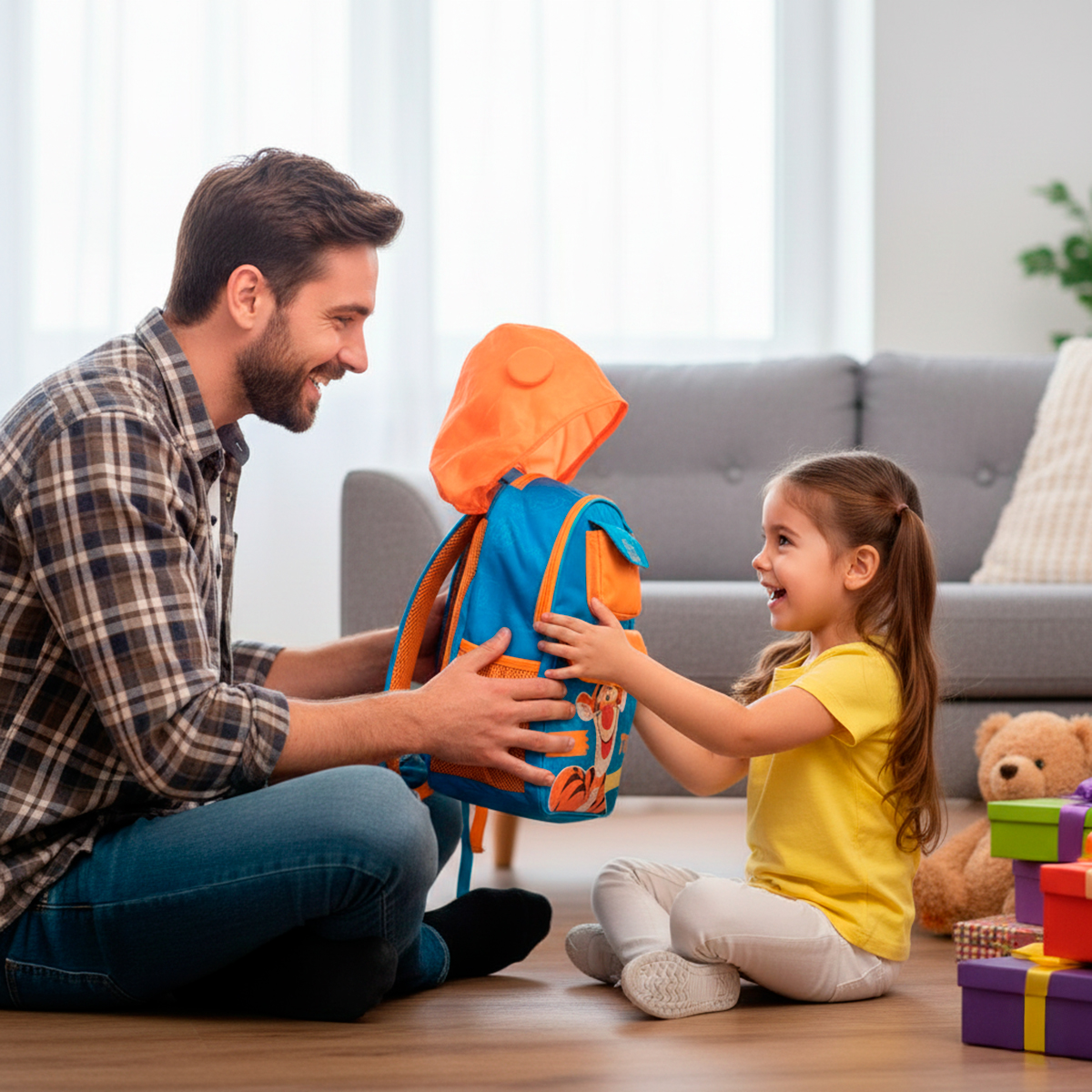 Mochila Infantil com Capuz Cachorro Azul e Amarelo 14 L - Imagem 6