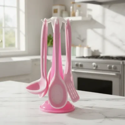 Kit Utensílios de Cozinha Silicone 7 Peças Rosa