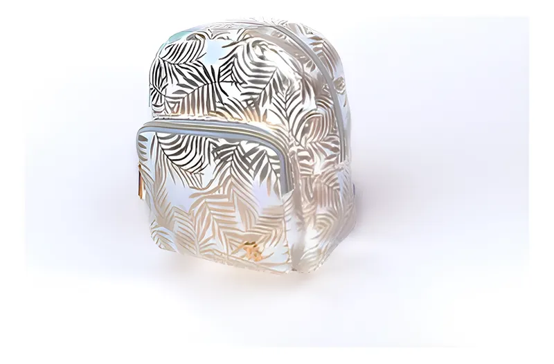 Mochila Feminina de Costas Folhas Brilhosas Branco - Imagem 2
