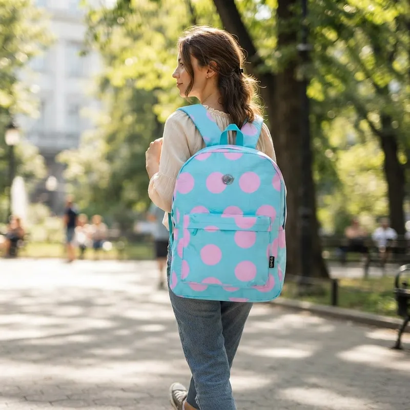 Mochila de Costas Feminina Juvenil Bolinhas Verde Claro - Imagem 4